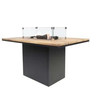 Krbový plynový stůl Cosiloft 120 vysoký jídelní stůl bílý rám / deska teak (neobsahuje sklo) COSI