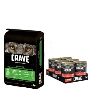 Crave Adult 6 x 400 g konzervy + Crave 11,5 kg granule - 15 % sleva - kuřecí a krůtí 6 x 400 g  + jehněčím & hovězím 11,5kg