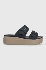 Pantofle Crocs Brooklyn Low Wedge Sandal dámské, tmavomodrá barva, na platformě, 207431