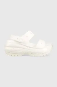 Pantofle Crocs Classic Mega Crush Sandal dámské, bílá barva, na platformě, 207989