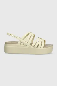 Sandály Crocs Brooklyn Strappy Low Wedge dámské, béžová barva, na platformě, 206751 #5677386