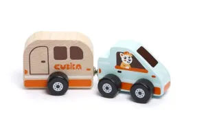 CUBIKA - Cubik 15368 Auto s karavanem - dřevěná hračka s magnetem 2 díly