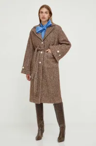 Kabát s příměsí vlny Custommade hnědá barva, přechodný, oversize