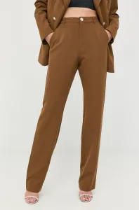 Kalhoty Custommade dámské, hnědá barva, jednoduché, high waist #2031881
