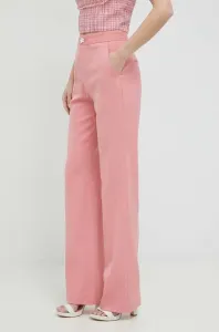 Kalhoty s příměsí vlny Custommade Petry dámské, růžová barva, široké, high waist