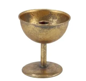 Zlatý antik kovový svícen na noze Dhaka gold - Ø 12*13 cm 871638