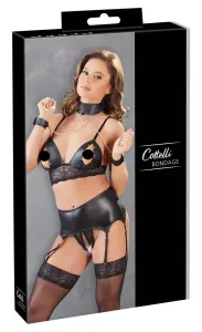 Cottelli Bondage - lace shiny underwear set (4 pieces)M