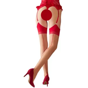 Cottelli - punčochy s páskem na zadní straně (tělová-červená barva)2