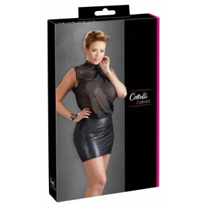 Cottelli Plus Size - lesklé šifónové šaty (černé)2XL