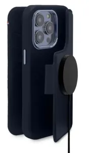 Odnímatelné peněženkové pouzdro Decoded v kůži s MagSafe s klopou pro iPhone 14 Pro - tmavě modré