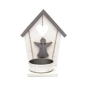 Decoled Dřevěný svícen, chaloupka s andělem, 10,5 × 5 cm