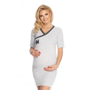 Bavlněná těhotenská a kojící noční košile v šedé barvě s mašličkou
