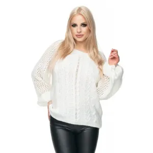 Bílý vlněný svetr s jemným vzorem a dierkovené rukávy pro dámy