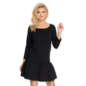 Černé mini šaty s dlouhým rukávem a volány na sukni