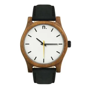 Černo-bílé dřevěné hodinky s koženým řemínkem pro pány #2231754