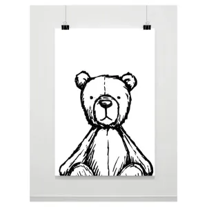 Černobílý plakát do pokoje s medvídkem