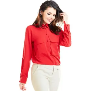 Červená klasická košile s kapsami na hrudi pro dámy
