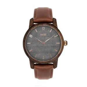Dřevěné dámské hodinky hnědo-šedé barvy s koženým řemínkem