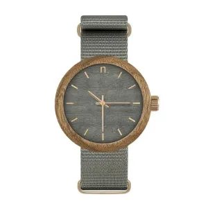 Dřevěné dámské hodinky šedé barvy s textilním řemínkem