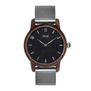 Dřevěné dámské hodinky stříbrno-černé barvy s kovovým řemínkem