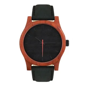 Dřevěné pánské hodinky černé barvy s koženým páskem #2231753