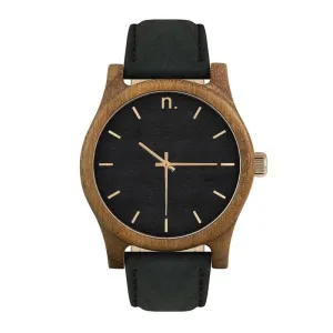 Dřevěné pánské hodinky černé barvy s koženým páskem #2231755