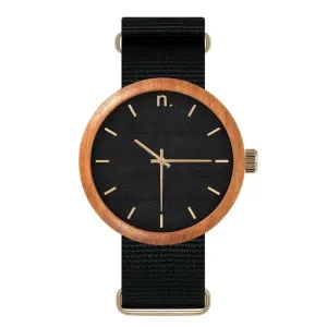 Dřevěné pánské hodinky černé barvy s textilním řemínkem #2231772