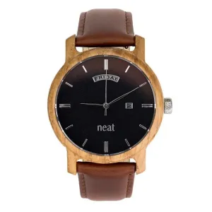 Dřevěné pánské hodinky hnědo-černé barvy s koženým řemínkem #2231781