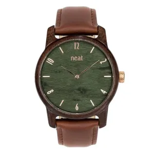 Dřevěné pánské hodinky hnědo-zelené barvy s koženým řemínkem #2231787
