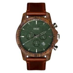 Dřevěné pánské hodinky hnědo-zelené barvy s koženým řemínkem #2232263