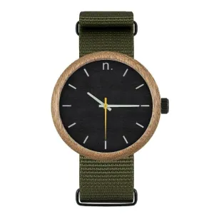 Dřevěné pánské hodinky zeleno-černé barvy s textilním řemínkem