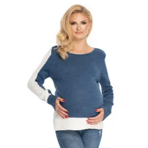 Dvoubarevný těhotenský svetr v bílo-modré barvě