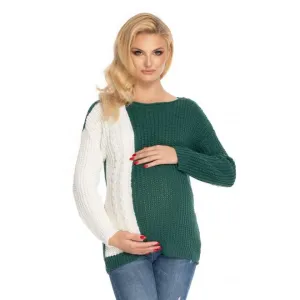 Dvoubarevný těhotenský svetr v bílo-zelené barvě