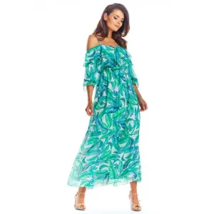 Maxi dámské šaty zelené barvy s motivem listů #2234656