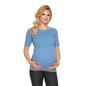 Modrá těhotenská a kojící halenka s krmným panelem
