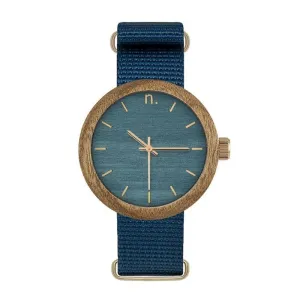Modré dřevěné hodinky s textilním řemínkem pro dámy