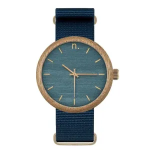Modré dřevěné hodinky s textilním řemínkem pro pány