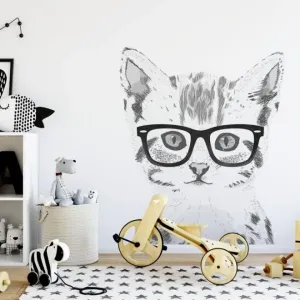 Nálepka na zeď v podobě koťata s brýlemi
