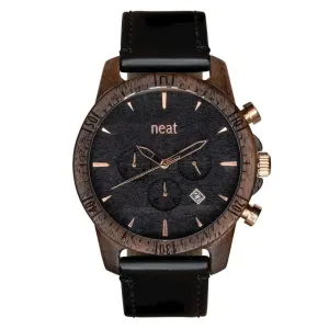 Pánské dřevěné hodinky s koženým páskem v černé barvě #2232265