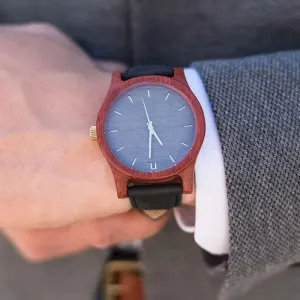 Pánské dřevěné hodinky s koženým páskem v černo-šedé barvě #2231751