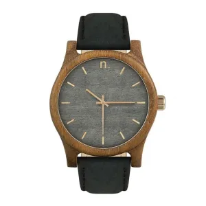 Pánské dřevěné hodinky s koženým páskem v černo-šedé barvě #2231756
