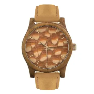 Pánské dřevěné hodinky s koženým páskem v hnědé barvě #2231759
