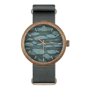 Pánské dřevěné hodinky s textilním řemínkem v šedé barvě #2231773