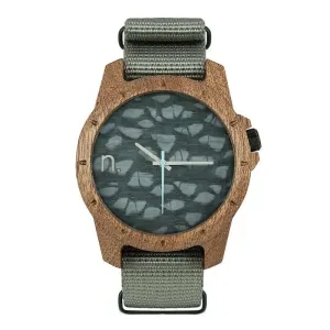 Pánské dřevěné hodinky s textilním řemínkem v šedé barvě #2231780