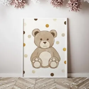 Plakát s motivem medvěda s kuličkami na pozadí