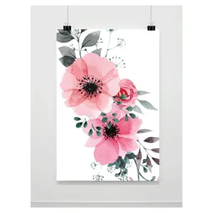 Růžový dekorační plakát s motivem květů