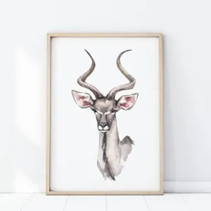 Safari plakát s portrétem antilopy na bílém pozadí