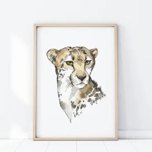 Safari plakát s portrétem geparda na bílém pozadí