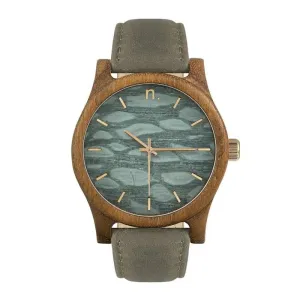 Šedé dřevěné hodinky s koženým řemínkem pro pány #2231760