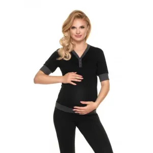 Těhotenské a kojící pyžamo s knoflíky v černé barvě